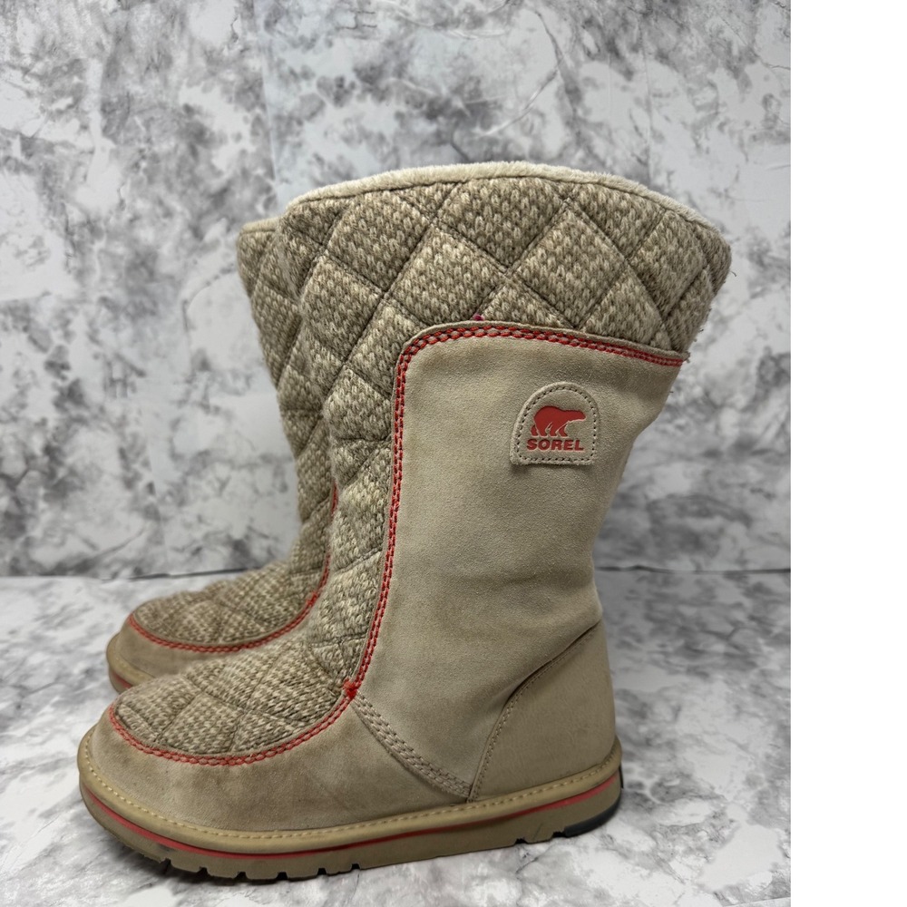 Sorel 🧡🤎Quilted Knit Winter Boots Cream Taupe Gorpcore Snow Day Chic Boho 6 - Picture 2 of 7